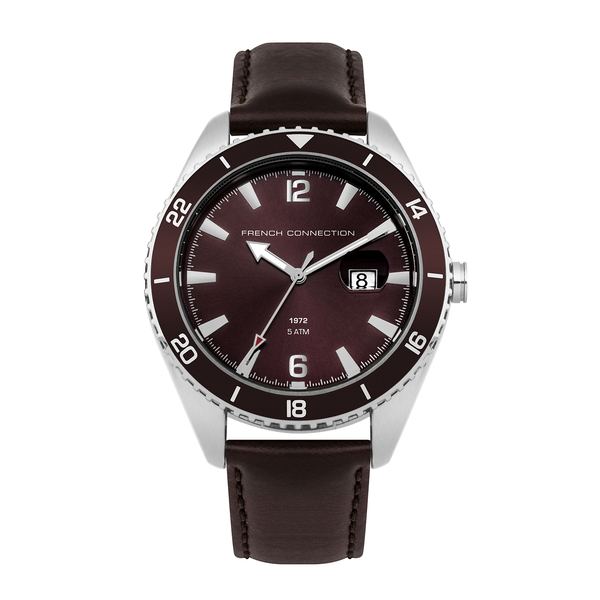 French Connection Analog Brown Dial Watch with Brown Leather Strap