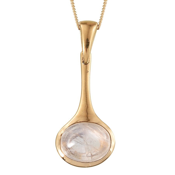 Natural Rainbow Moonstone (Ovl) Solitaire Pendant With Chain in 14K Gold Overlay Sterling Silver 3.0