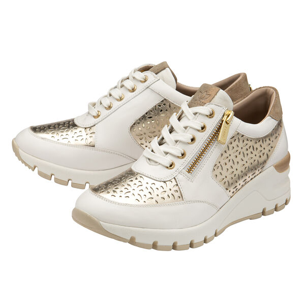 Lotus Shakira Leather Casual Trainers - White and Gold - M6500926 - TJC
