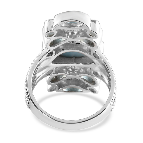 Sajen Silver Cultural Flair Collection - Larimar, Swiss Blue Topaz and Aquamarine Colour Doublet Quartz Enamelled Ring in Platinum Overlay Sterling Silver 3.35 Ct.