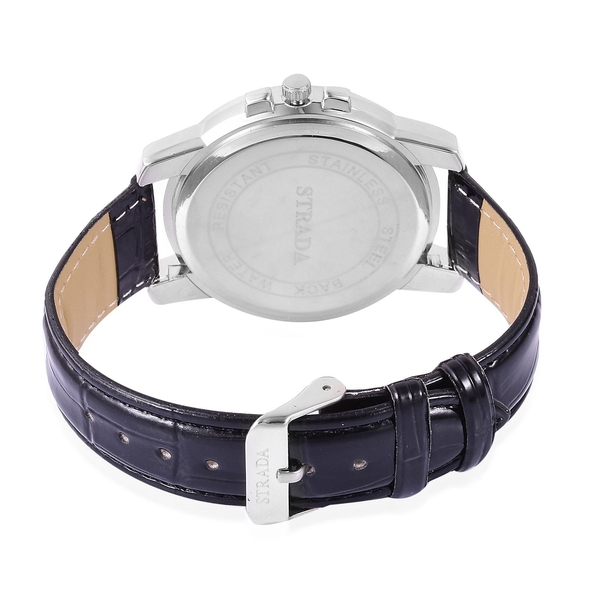 STRADA Japanese Movement White Dial Water Resistant Watch in Silver Tone with Stainless Steel Back and Black Strap