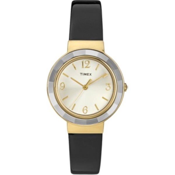 Timex Ladies Faceted Crystal Black Patent Watch