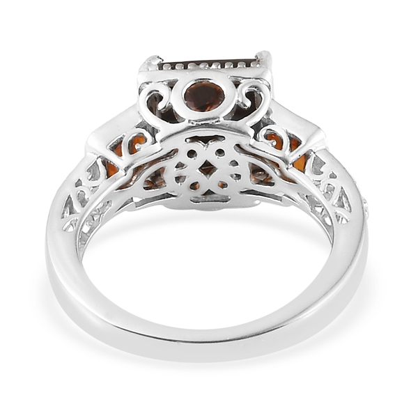 AA Canadian Ammolite (Sqr 8mm), Madeira Citrine and Natural White Cambodian Zircon Ring in Platinum Overlay Sterling Silver