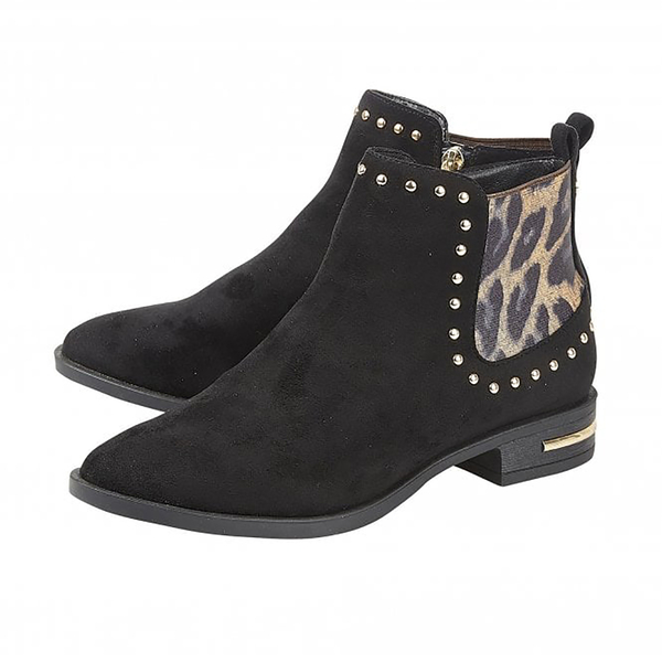 Lotus Lolita Ankle Boots in Black and Leopard Print Details