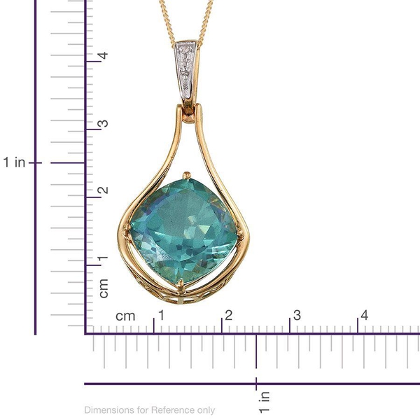 Peacock Quartz (Cush 9.50 Ct), Diamond Pendant With Chain in 14K Gold Overlay Sterling Silver 9.510 Ct.