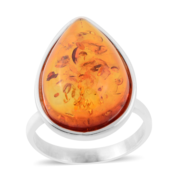8 Ct Baltic Amber Soliatire Ring in Sterling Silver