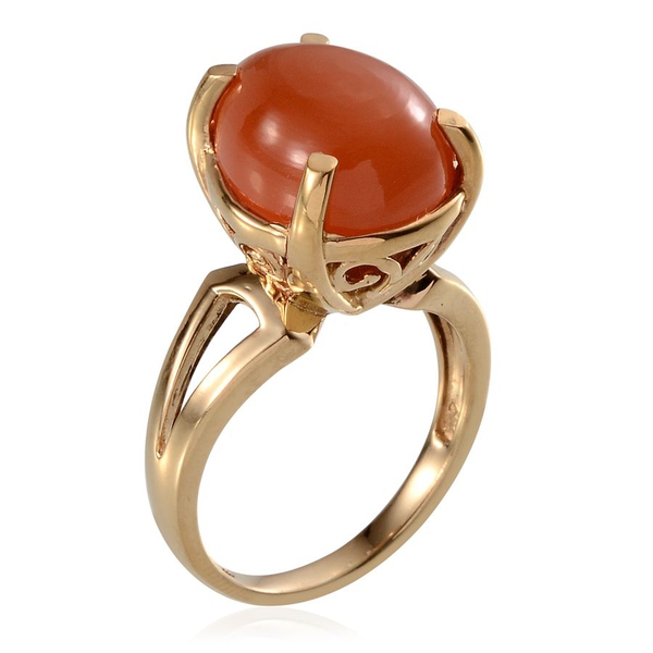 Mitiyagoda Peach Moonstone (Pear) Solitaire Ring in 14K Gold Overlay Sterling Silver 8.000 Ct.