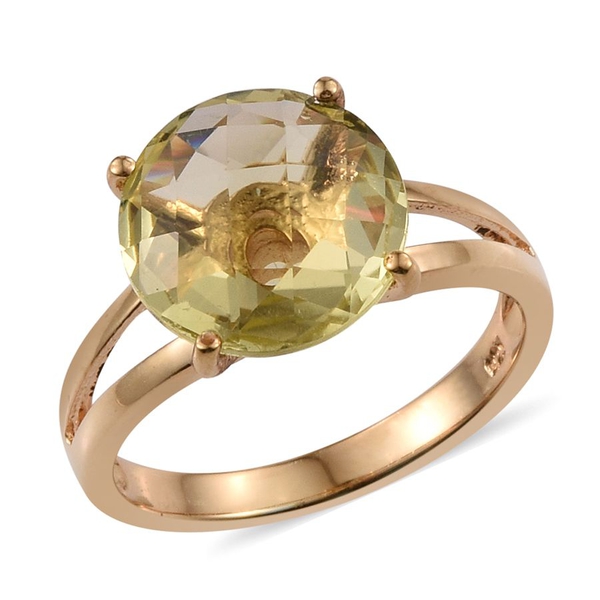 Natural Ouro Verde Quartz (Rnd) Solitaire Ring in 14K Gold Overlay Sterling Silver 4.750 Ct.