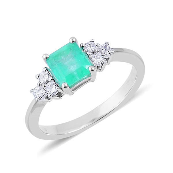 Boyaca Colombian Emerald (Oct), Diamond Ring in 14K W Gold 1.200 Ct.