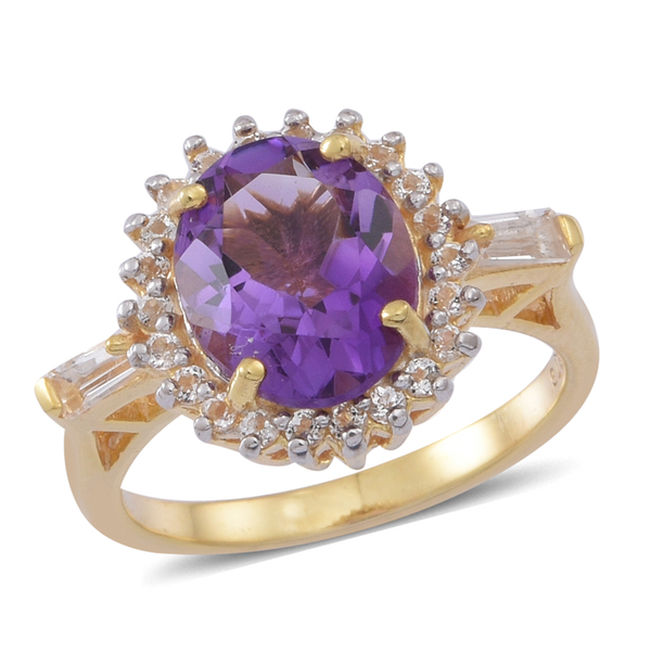 Amethyst (Ovl 3.25 Ct), White Topaz Ring in Yellow Gold Overlay Sterling Silver 4.000 Ct.