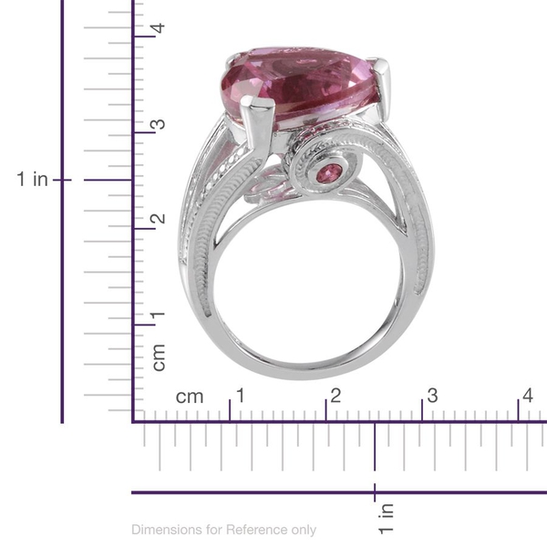 Kunzite Colour Quartz (Trl 12.50 Ct), Mahenge Pink Spinel and Diamond Ring in Platinum Overlay Sterling Silver 12.620 Ct.