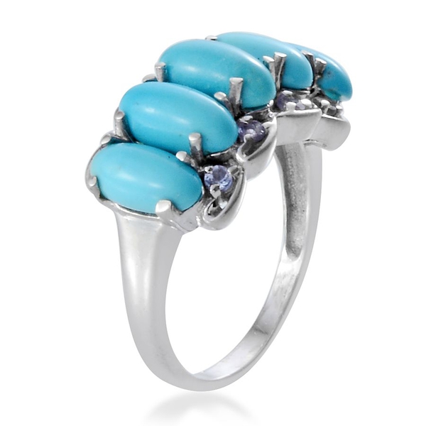 Arizona Sleeping Beauty Turquoise (Ovl), Tanzanite Ring in Platinum Overlay Sterling Silver 6.400 Ct.