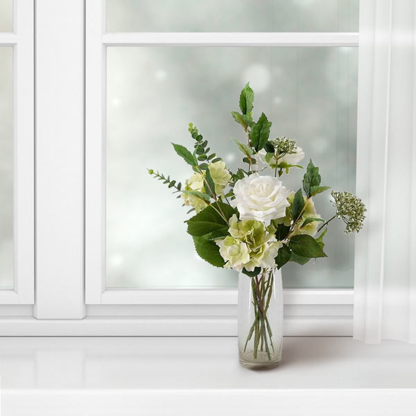 Bayswood White Rose and Green Hydrangea Flower Arrangement in Vase (Size 50 Cm) - White