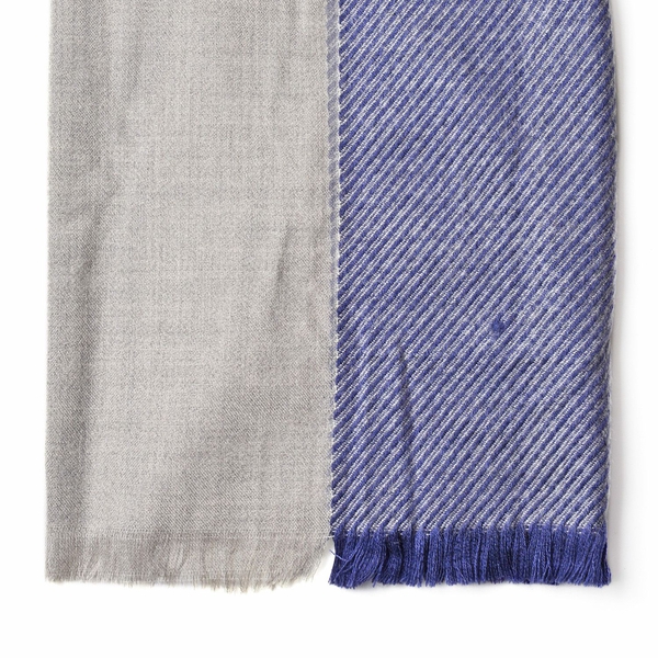 Designer Inspired-Dark Blue and Grey Colour Stripes Pattern Blanket Shawl (Size 200X75 Cm)
