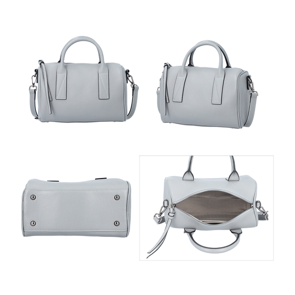 Sencillez Solid Grey 100% Genuine Leather Convertible Bag with Zipper Closure (Size 25x13x16cm) - Grey