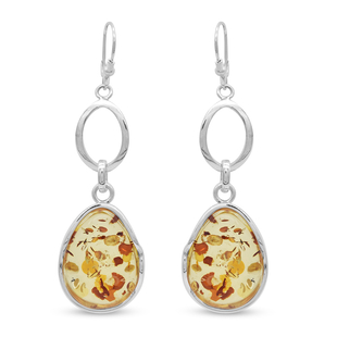 Natural Butterscotch Amber Lever Back Earrings in Sterling Silver, Silver wt 9.80 Gms