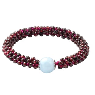 Aquamarine and Rhodolite Garnet Beads Bracelet (Size - 6.5 Stretchable) 90.00 Ct.