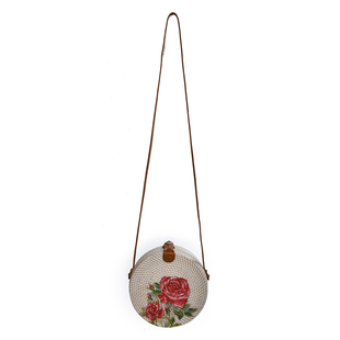 rounded rattan bag with leather strap