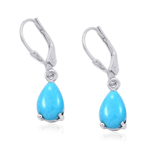 Arizona Sleeping Beauty Turquoise (Pear) Lever Back Earrings in Platinum Overlay Sterling Silver 2.2
