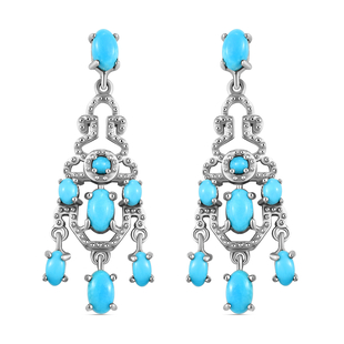 Arizona Sleeping Beauty Turquoise Dangling Earrings (With Push Back) in Platinum Overlay Sterling Si