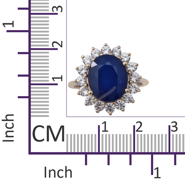 Collectors Edition- 9K Yellow Gold AAA Tanzanian Blue Spinel and Natural Cambodian Zircon Ring 6.97 Ct.