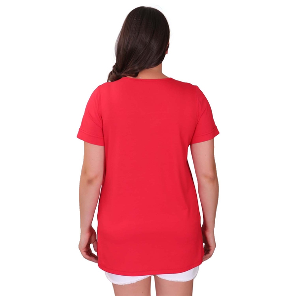 TAMSY Long Solid Colored Tunic Top (Size XL,20-22) - Red