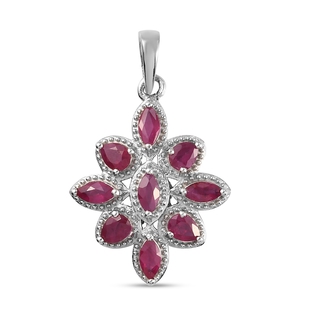 Ruby Cluster Pendant in Platinum Overlay Sterling Silver 1.73 Ct.