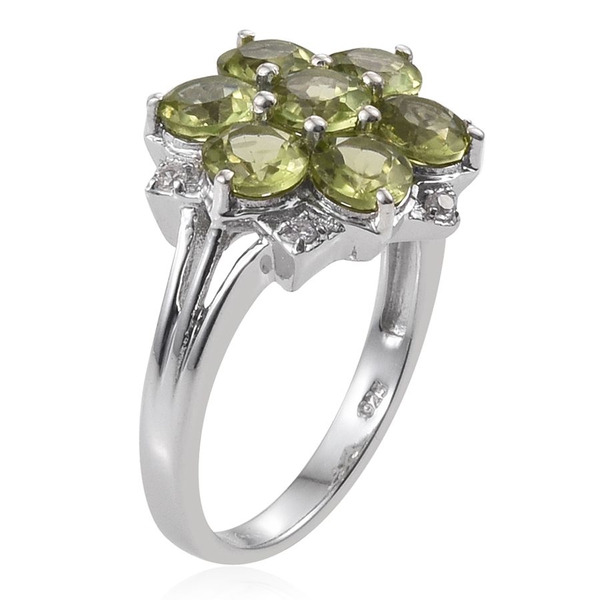 AA Hebei Peridot (Rnd), Natural Cambodian Zircon Floral Ring in Platinum Overlay Sterling Silver 3.250 Ct.