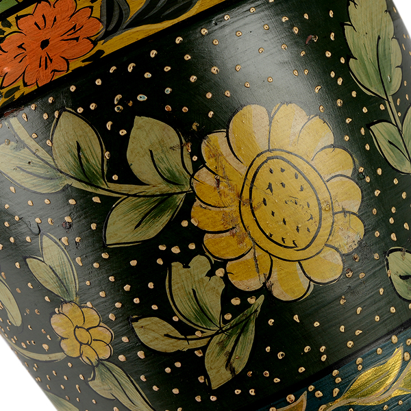 Limited Edition - Designer Inspired Hand Painted Floral Terracotta Vase Green, Black and Multi Colour
