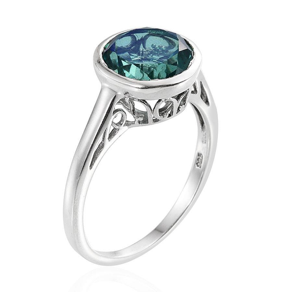 Peacock Quartz (Rnd) Solitaire Ring in Platinum Overlay Sterling Silver 3.750 Ct.