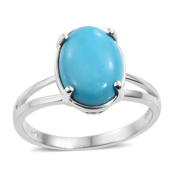 Arizona Sleeping Beauty Turquoise (Ovl) Solitaire Ring in Platinum Overlay Sterling Silver 4.250 Ct.