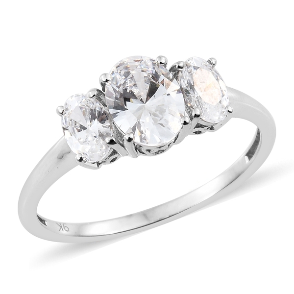 Lustro Stella Made with Finest CZ Trilogy Ring in 9K White Gold 2.04 Grams
