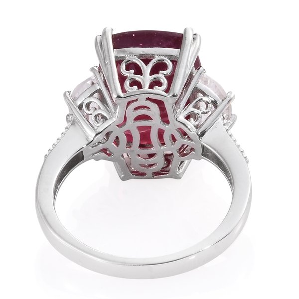 Limited Edition- Cocktail Collection- Very Rare Size AAA African Ruby (Cush 16.00 Ct), Rare D- Cut White Topaz Ring in Platinum Overlay Sterling Silver 17.500 Ct.