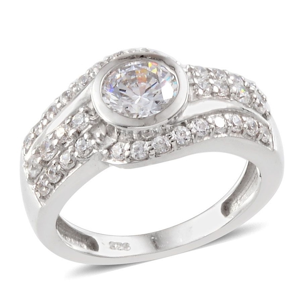Lustro Stella - Platinum Overlay Sterling Silver (Rnd) Ring Made with Finest CZ 1.410 Ct.