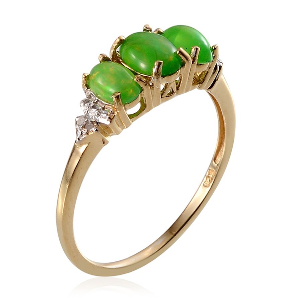 Green Ethiopian Opal (Ovl 0.50 Ct), Diamond Ring in 14K Gold Overlay Sterling Silver 1.270 Ct.