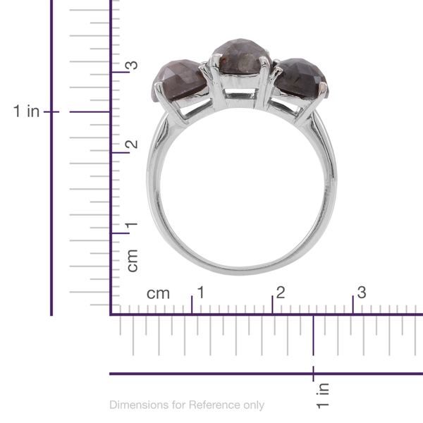 Natural Silver Sapphire (Ovl) Trilogy Ring in Rhodium Plated Sterling Silver 10.000 Ct.