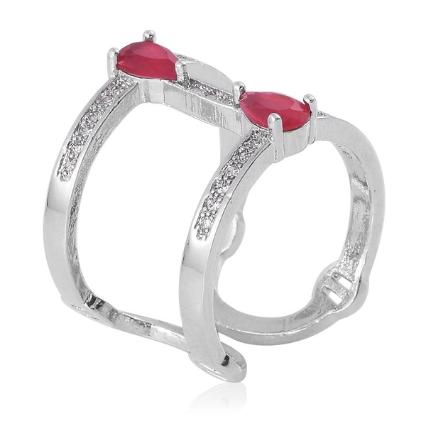 Simulated Ruby and White Austrian Crystal Ring in Silver Bond