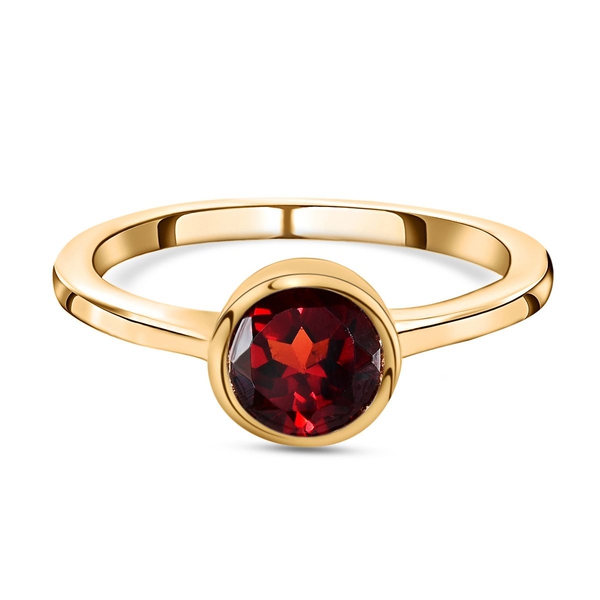Mozambique Garnet Solitaire Ring in 14K Vermeil Yellow Gold Plated Sterling Silver 1.00 Ct