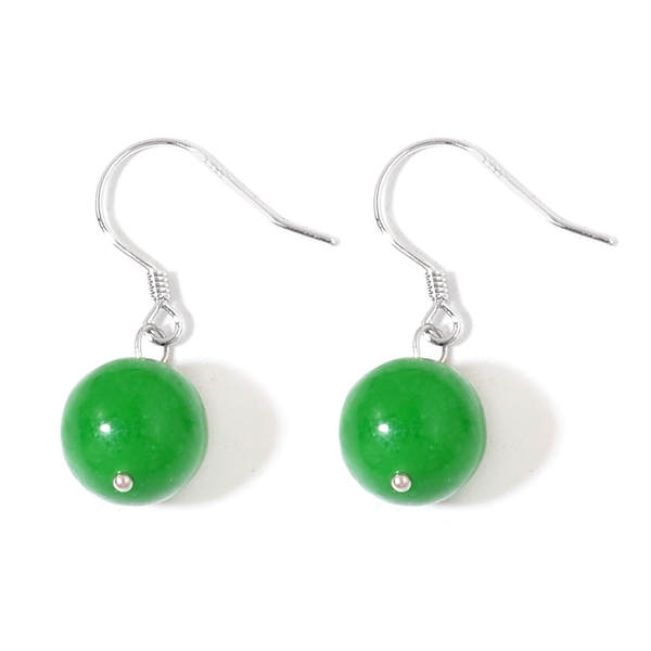 Green Jade Ball Necklace (Size 18 with 2 inch Extender) and Earrings in Rhodium Plated Sterling Silver 218.000 Ct.