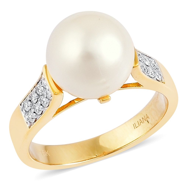 ILIANA AAA South Sea White Pearl and Diamond Ring in 18K Gold