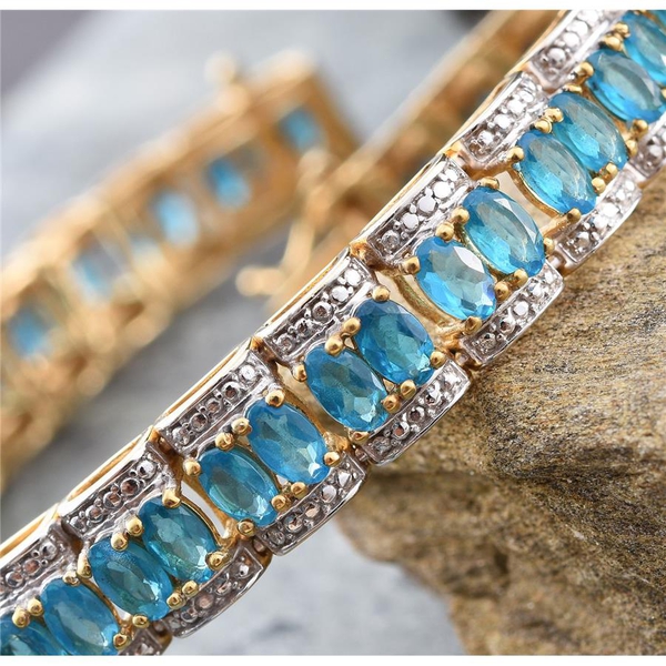 Malgache Neon Apatite (Ovl), Diamond Bracelet (Size 7.5) in 14K Gold Overlay Sterling Silver 12.020 Ct.