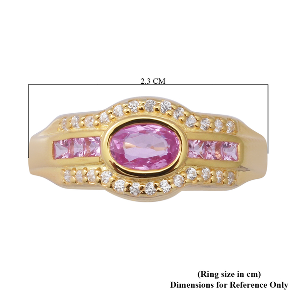 Pink Sapphire and Natural Cambodian Zircon Ring in Yellow Gold Overlay Sterling Silver 1.05 Ct.