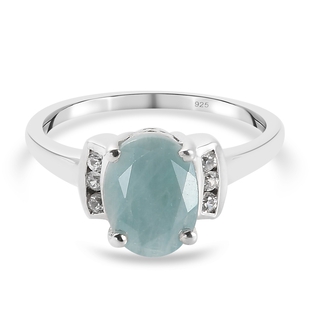 Grandidierite (Oval 9x7) and Natural Cambodian Zircon Ring in Platinum Overlay Sterling Silver 1.980