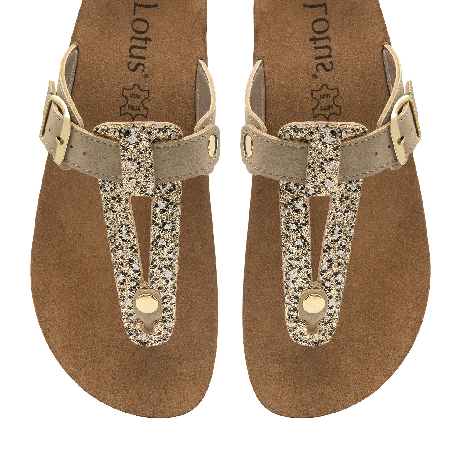 Lotus Leopard Print Palermo Toe-Post Sandals   - Gold