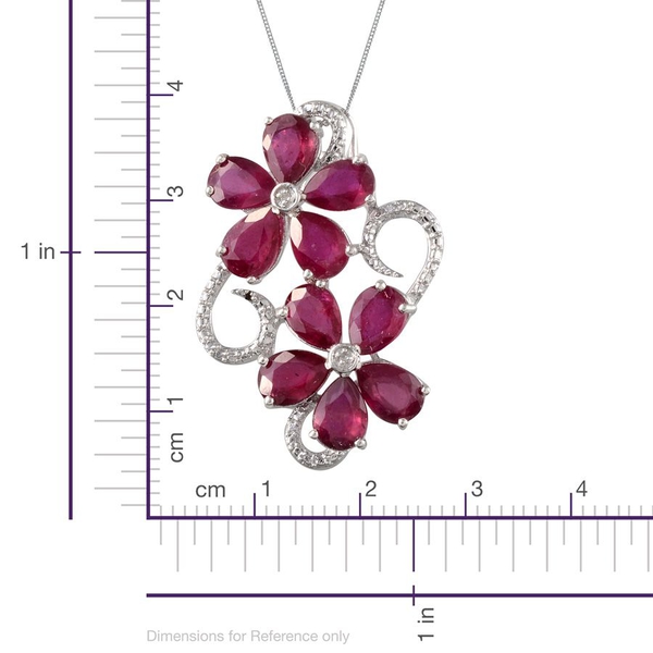 African Ruby (Pear), Diamond Twin Floral Pendant With Chain in Platinum Overlay Sterling Silver 7.510 Ct.