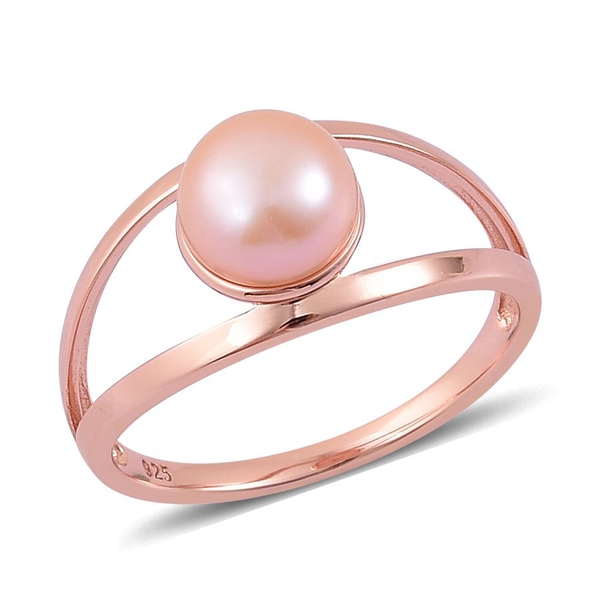 Fresh Water Peach Pearl Solitaire Ring in Rose Gold Overlay Sterling Silver