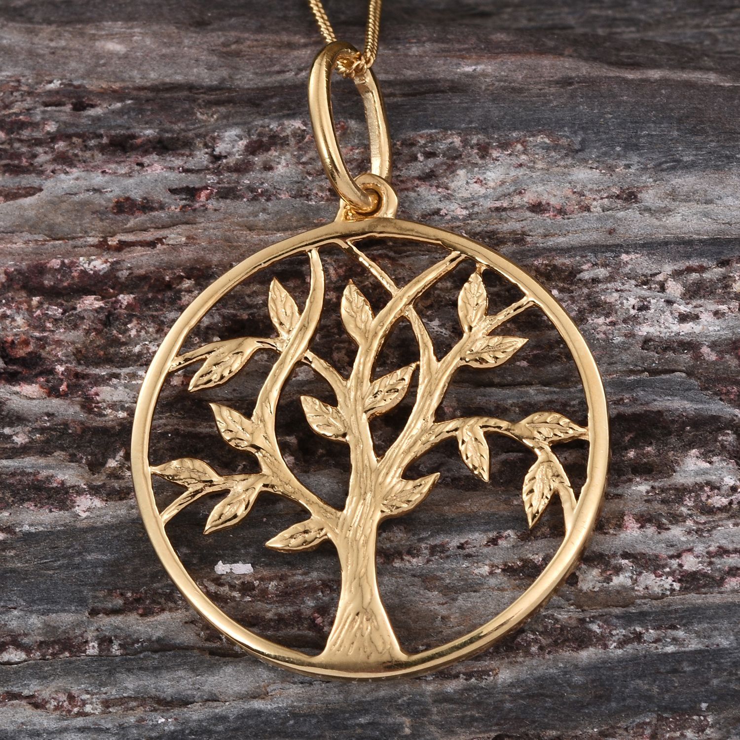 14K Gold Overlay Sterling Silver Tree of Life Pendant With Chain