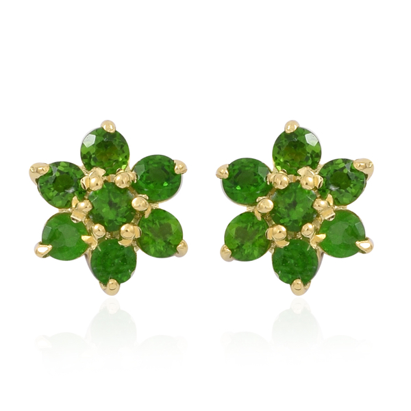 AAA Chrome Diopside (Rnd) Floral Stud Earrings (with Push Back) in 14K Gold Overlay Sterling Silver 