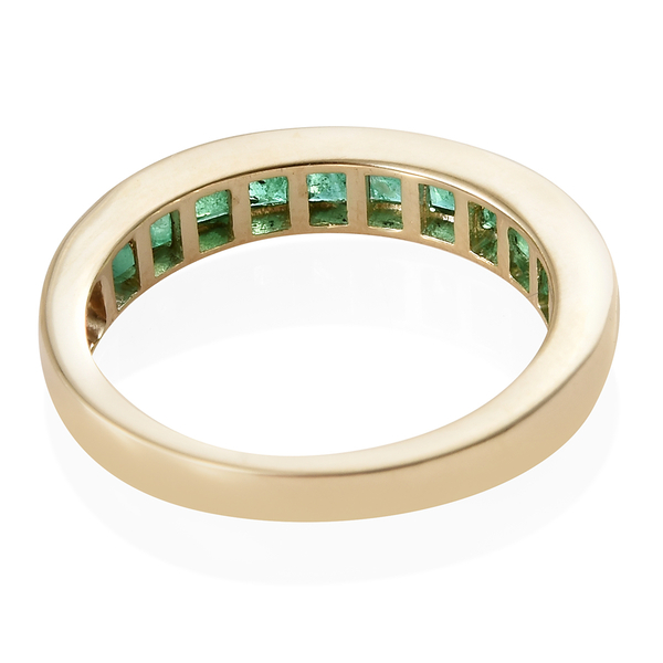 Limited Edition- Extremely Rare- 9K Yellow Gold AA Kagem Zambian Emerald (Princess Cut) Half Eternity  Ring  1.000 Ct.
