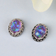 Sajen Silver Cultural Flair Collection - Quartz Doublet Simulated Opal Purple Earrings (with Push Ba
